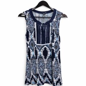 RXB Navy Boho Medallion Print Sleeveless Top Sz Med